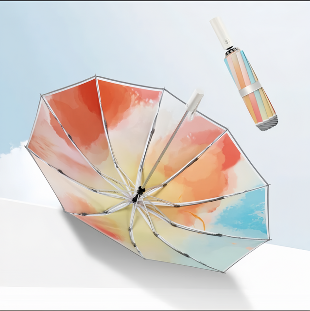 Petit parapluie noir de poche léger Uv, personnalisé de haute qualité, 3 plis, pour jours de pluie, avec manche télescopique