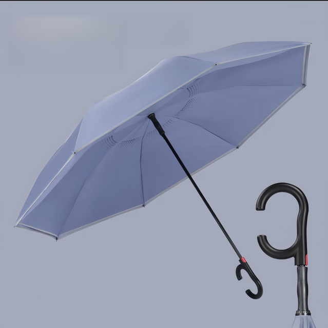 Nouveau parapluie de voiture inversé avec Logo personnalisé Double couche à l'envers conception de poignée en forme de C parapluie de pluie inversé pliant inversé