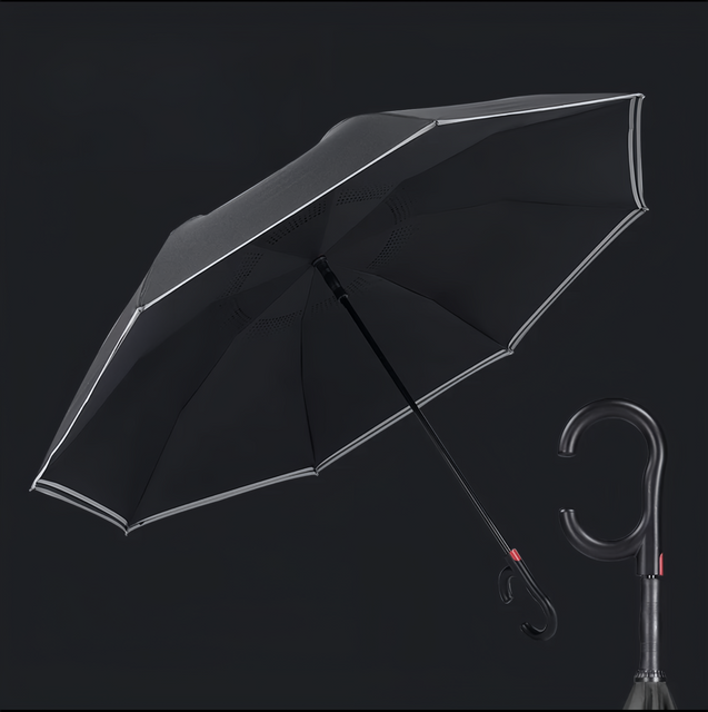 Nouveau parapluie de voiture inversé avec Logo personnalisé Double couche à l'envers conception de poignée en forme de C parapluie de pluie inversé pliant inversé
