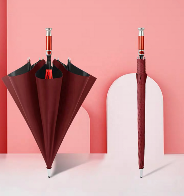 Parapluie automatique à poignée droite de 30 pouces, rouge et noir, de haute qualité, double couche, en tissu pongé, pour golf, logo personnalisé