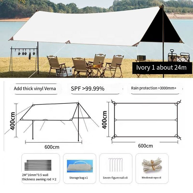 Camping Tarp Tente de camping légère en vinyle 210D résistante aux ultraviolets et à la pluie pour tente de plage extérieure pour auvent de camping en plein air
